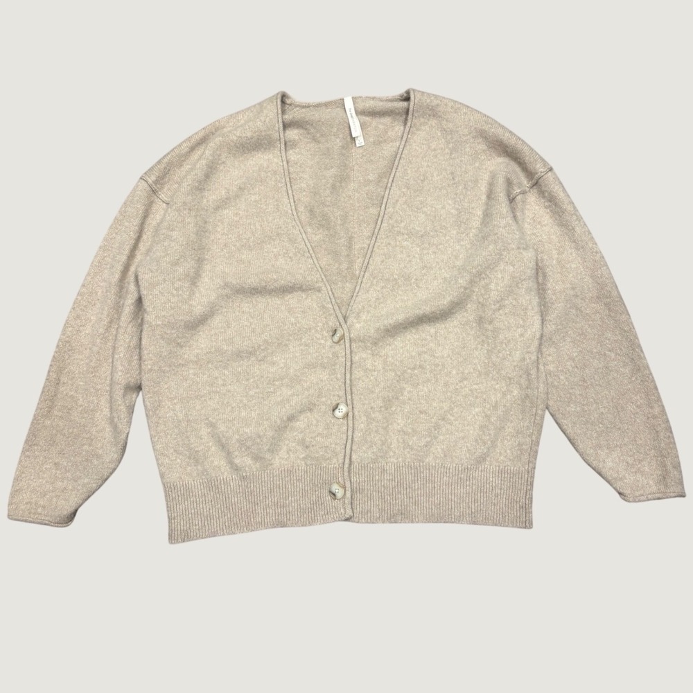 The Group Babaton Beige 100% Cashmere V-Neck Oversized Cardigan Large Boxy Cozy
